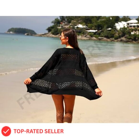 Lightweight Cardigan Sweater Open Front Long Sleeve Boho Casual Beach Coverup - Picture 4 of 7